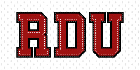 "RDU" in tackle twill lettering