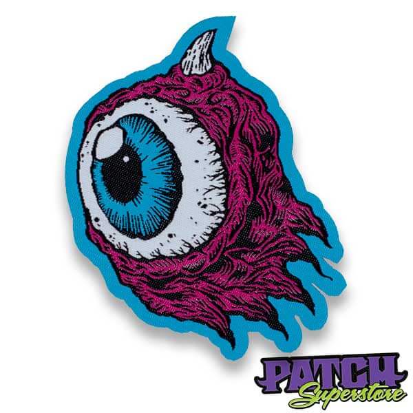 Woven custom patch eyeball design eyeball has tentacles and a horn