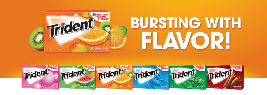 food and beverage slogans trident gum bursting with flavor all flavors of gum lined up